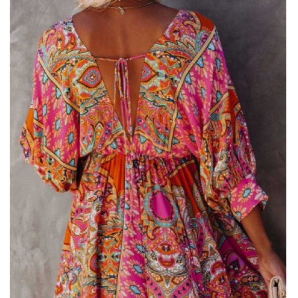 Boho Vintage Print Mini Dress - Picture 2 of 5